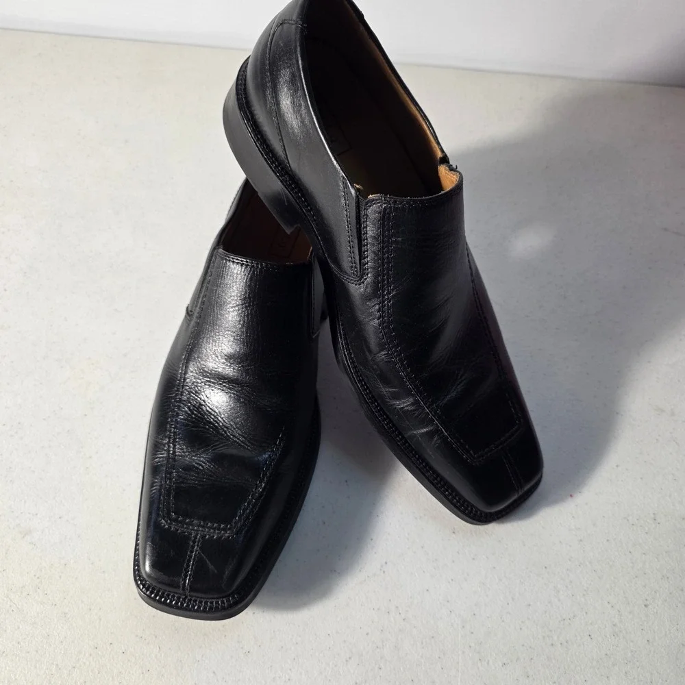 Apt 9 Mens Black Leather Square Bicycle Toe Slip On Dress Loafers Shoes